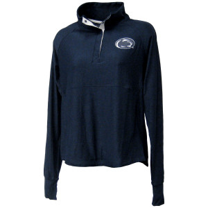 women's navy 1/4 snap up long sleeve shirt with Penn State Athletic Logo on left chest